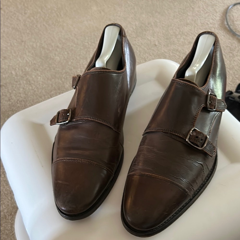 Suitsupply Men's Brown Leather Double Monk Strap Shoes